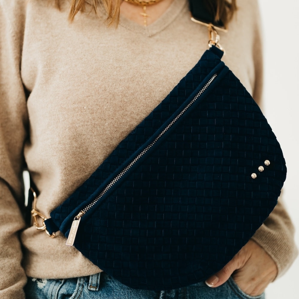 Pretty Simple Gorgeous Women's Navy Suede Westlyn Woven Bum Bag Crossbody